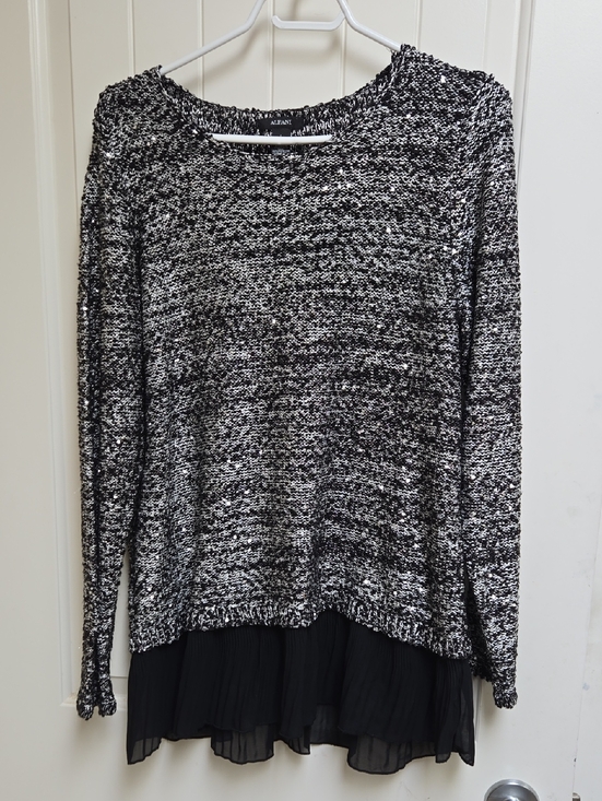 Alfani Sweaters - Alfani Black & White Two-Tone Knit Sweater Women's Large Sparkly Sequins